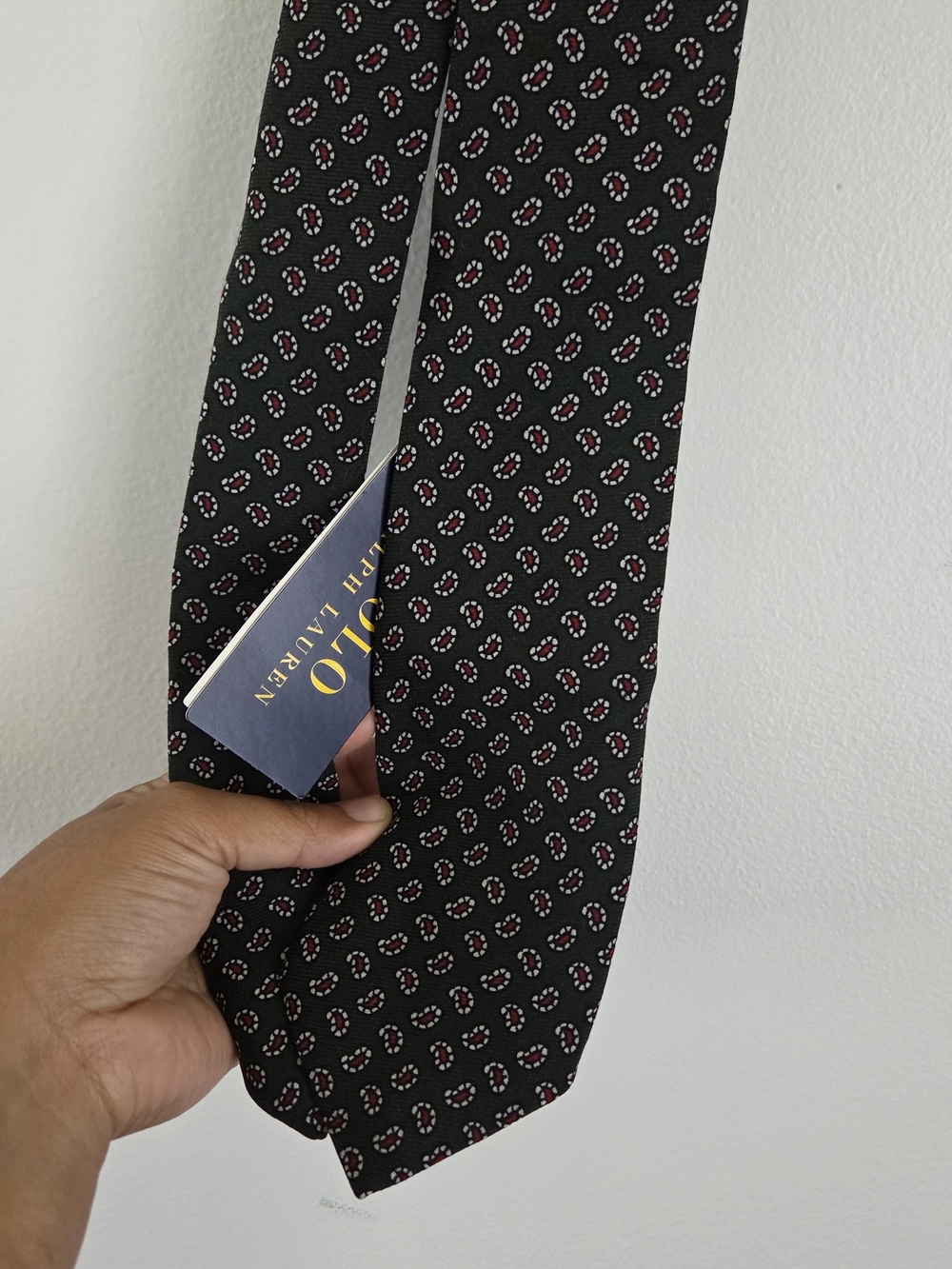 Polo by Ralph Lauren Black Silk Tie with Red and White Micro Medallions